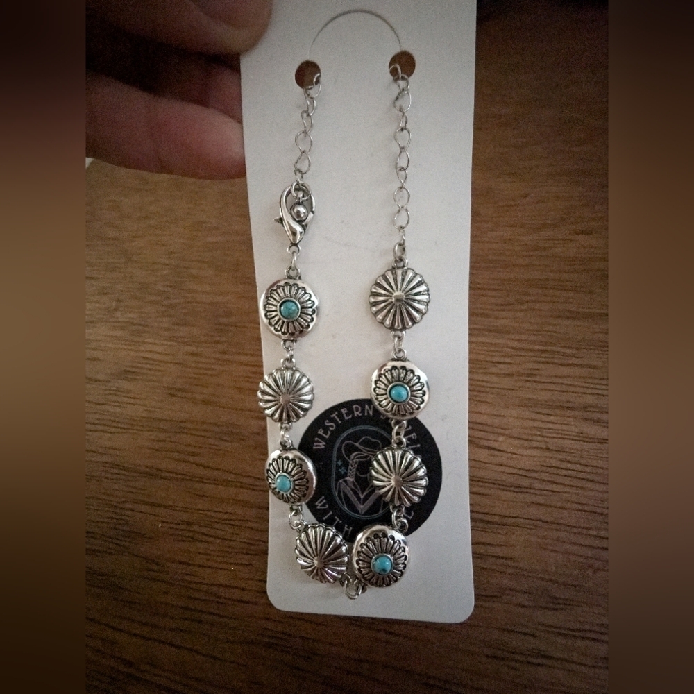 Silver and Turquoise Floral Bracelet - Picture 3 of 4